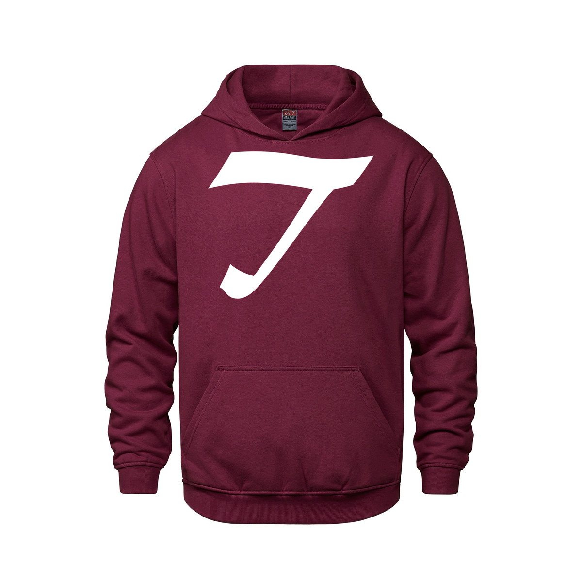 Alphabet T Hoodie 9 inch calligraphy White ink, Maroon