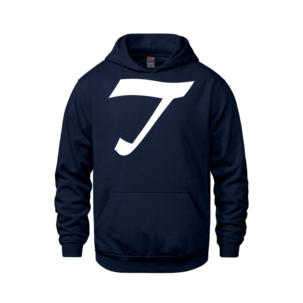 Alphabet T Hoodie 9 inch calligraphy White ink, Navy