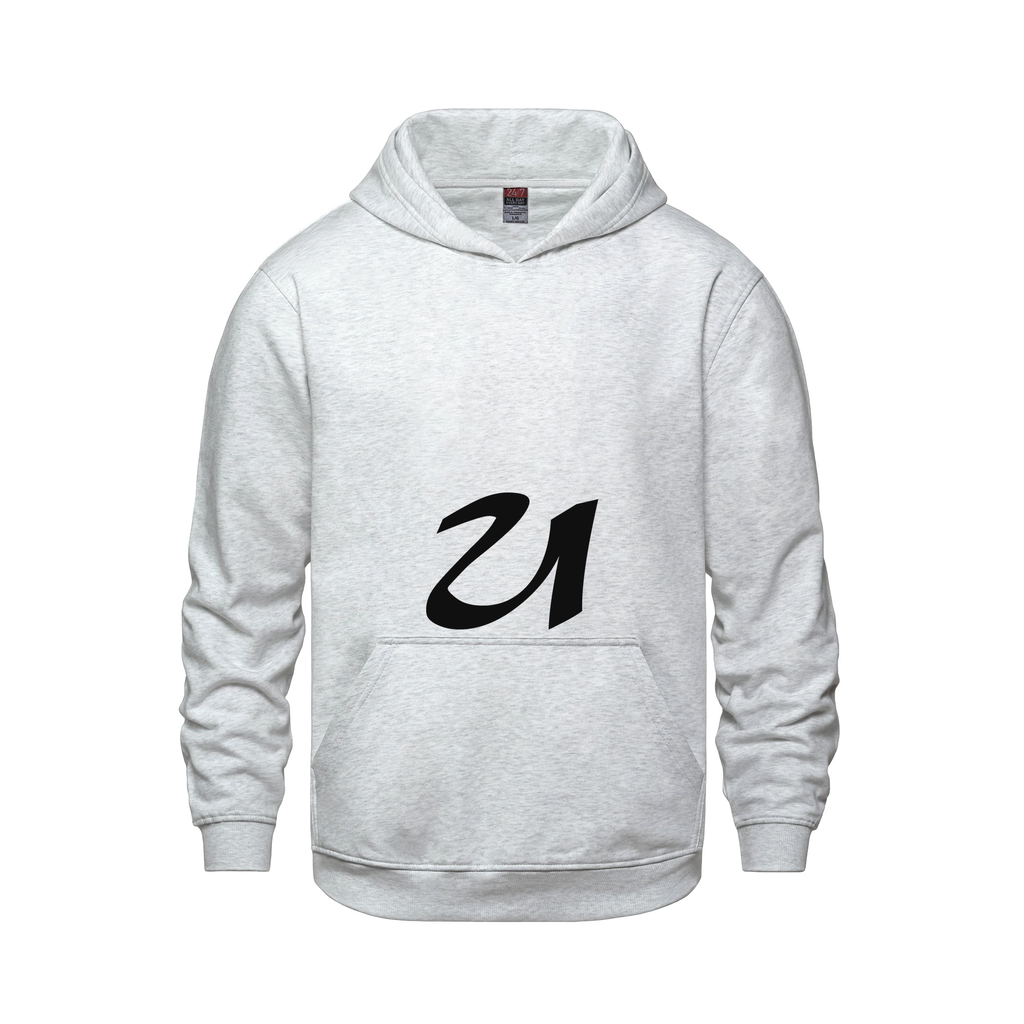 Alphabet U Hoodie 9 inch calligraphy Black ink, Ash