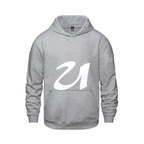 Alphabet U Hoodie 9 inch calligraphy White ink, Athletic Grey