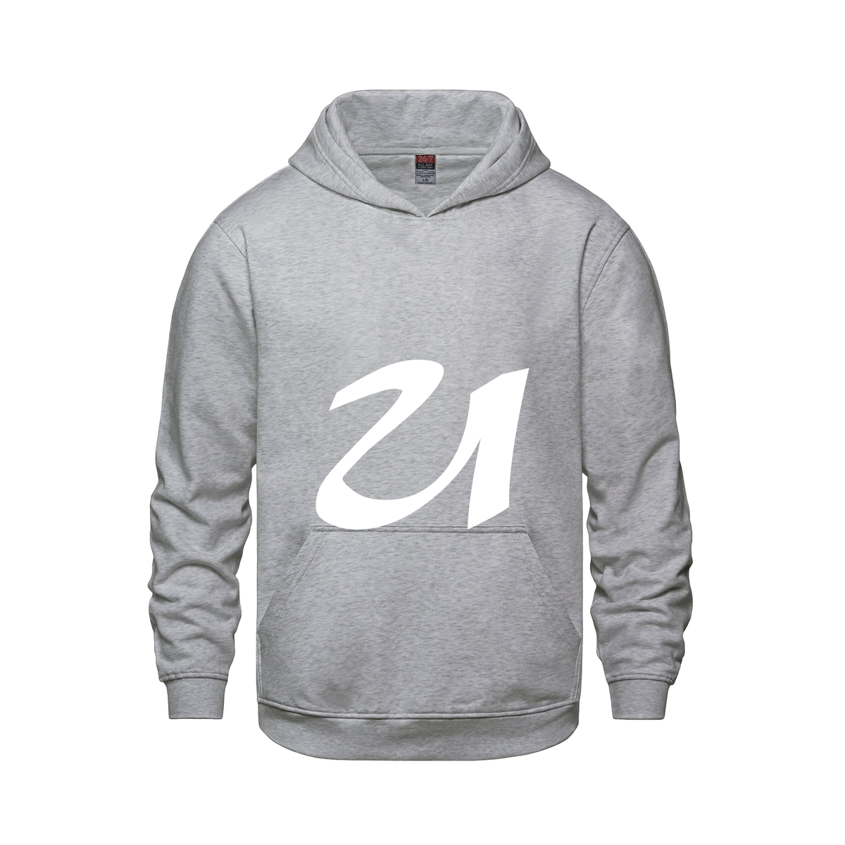 Alphabet U Hoodie 9 inch calligraphy White ink, Athletic Grey