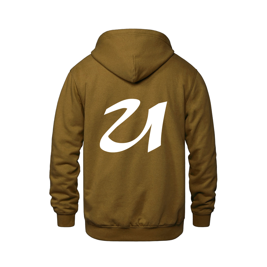 Alphabet U Hoodie 9 inch calligraphy White ink, Caramel