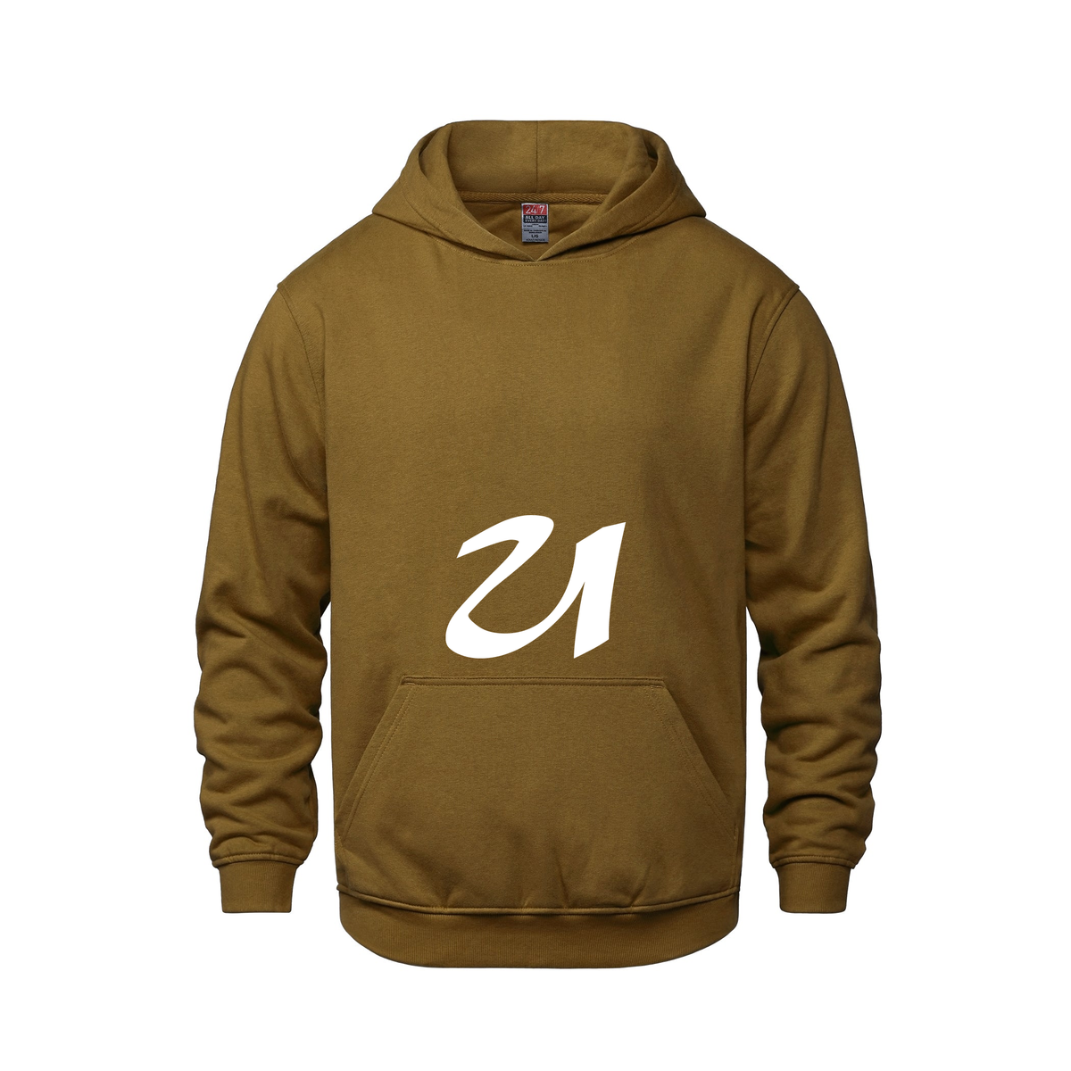 Alphabet U Hoodie 9 inch calligraphy White ink, Caramel