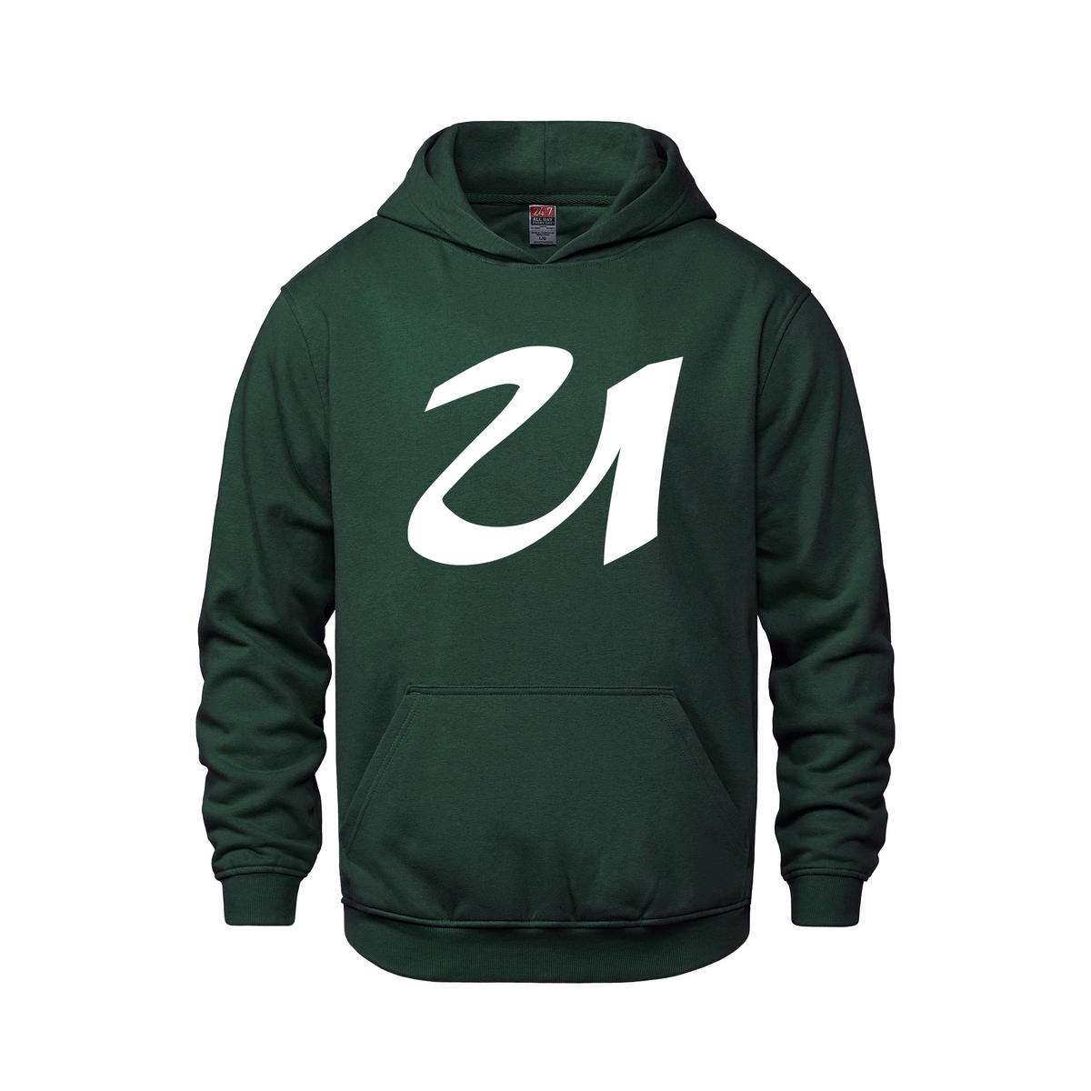 Alphabet U Hoodie 9 inch calligraphy White ink, Forest Green