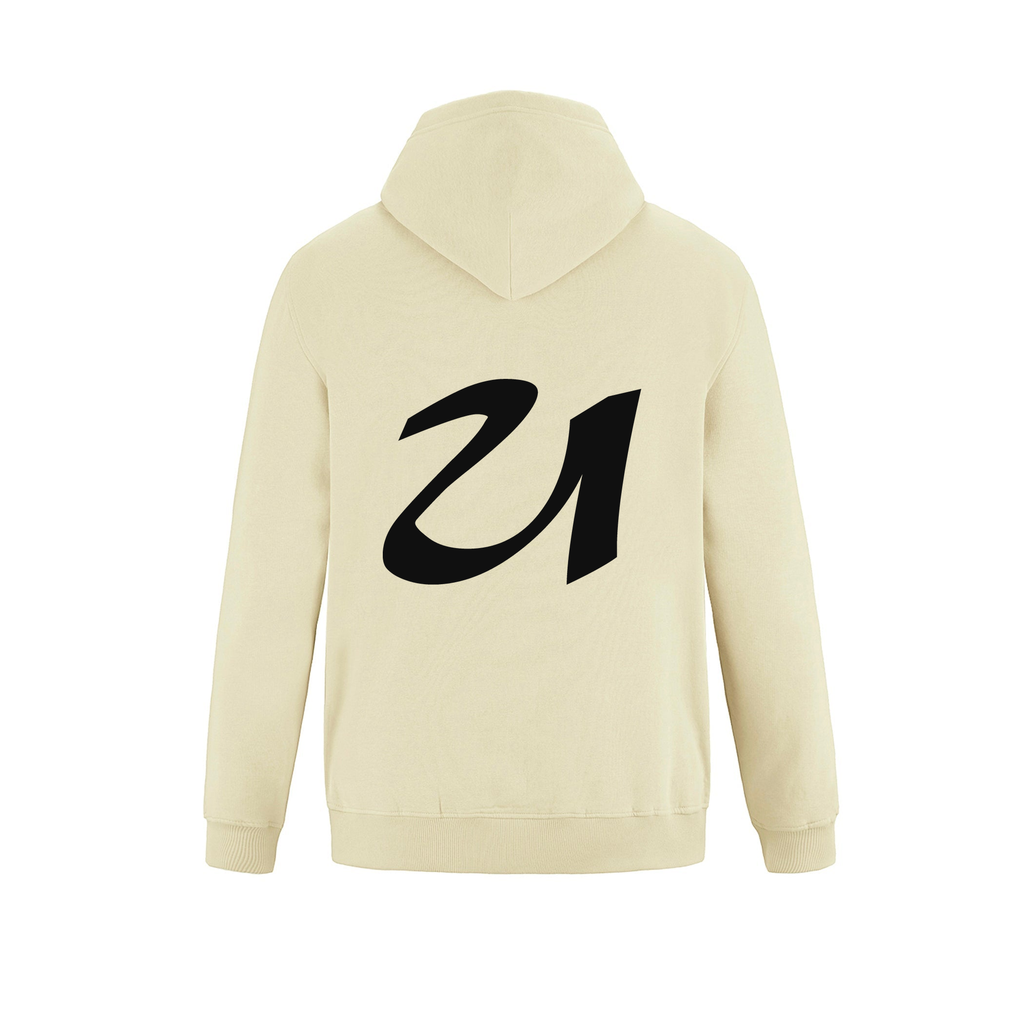 Alphabet U Hoodie 9 inch calligraphy Black ink, Ivory