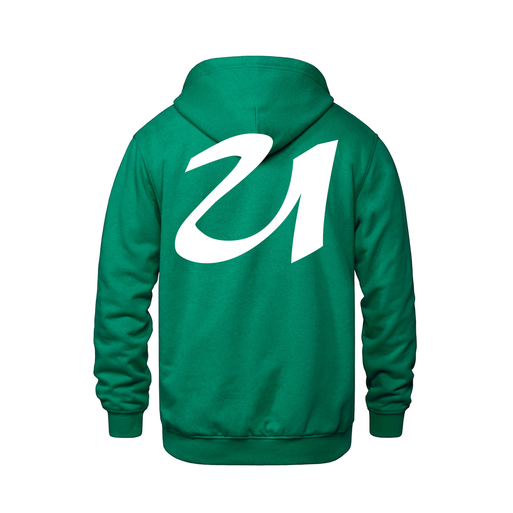 Alphabet U Hoodie 9 inch calligraphy White ink, Kelly Green
