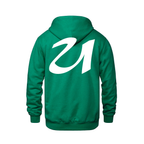 Alphabet U Hoodie 9 inch calligraphy White ink, Kelly Green