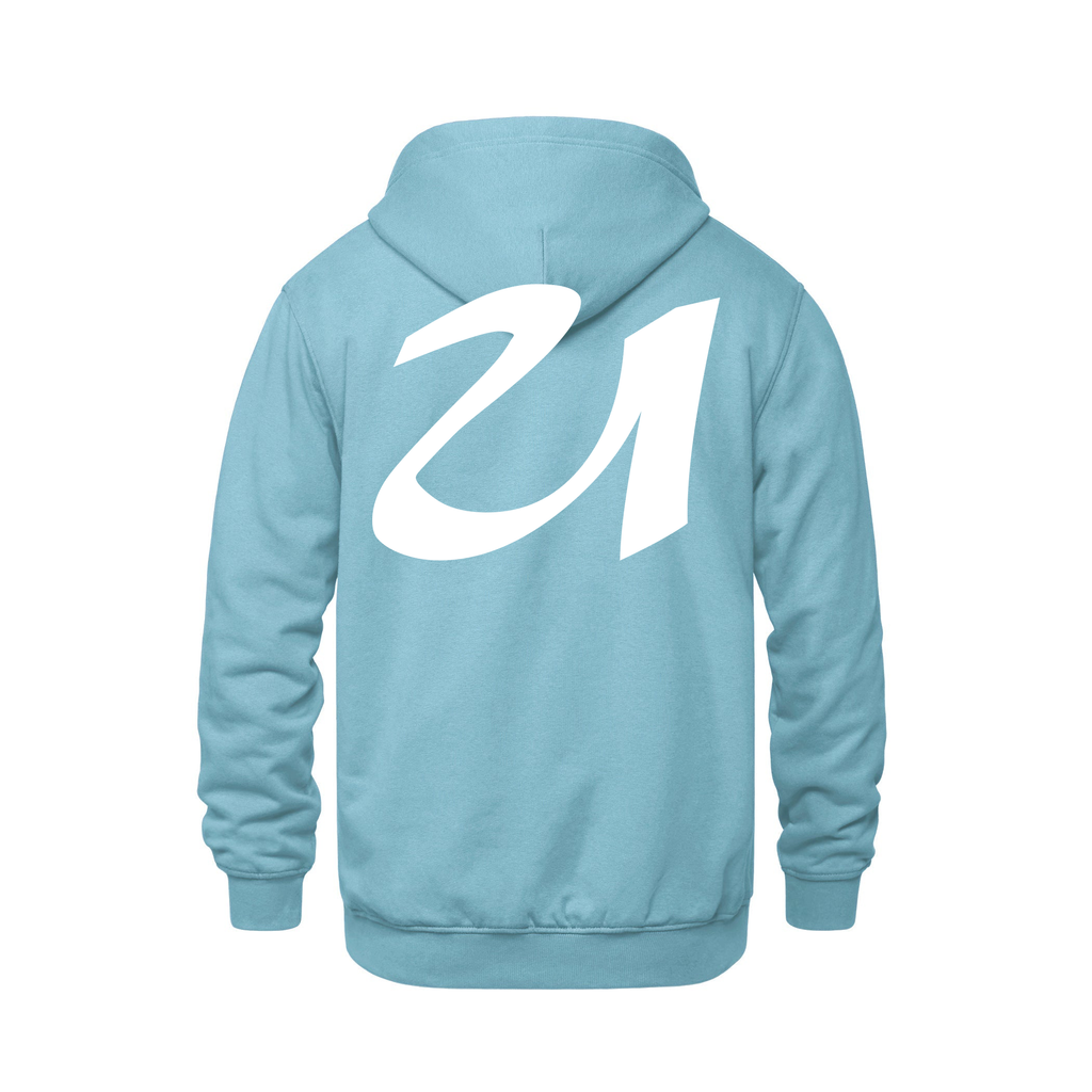 Alphabet U Hoodie 9 inch calligraphy White ink, Light Blue