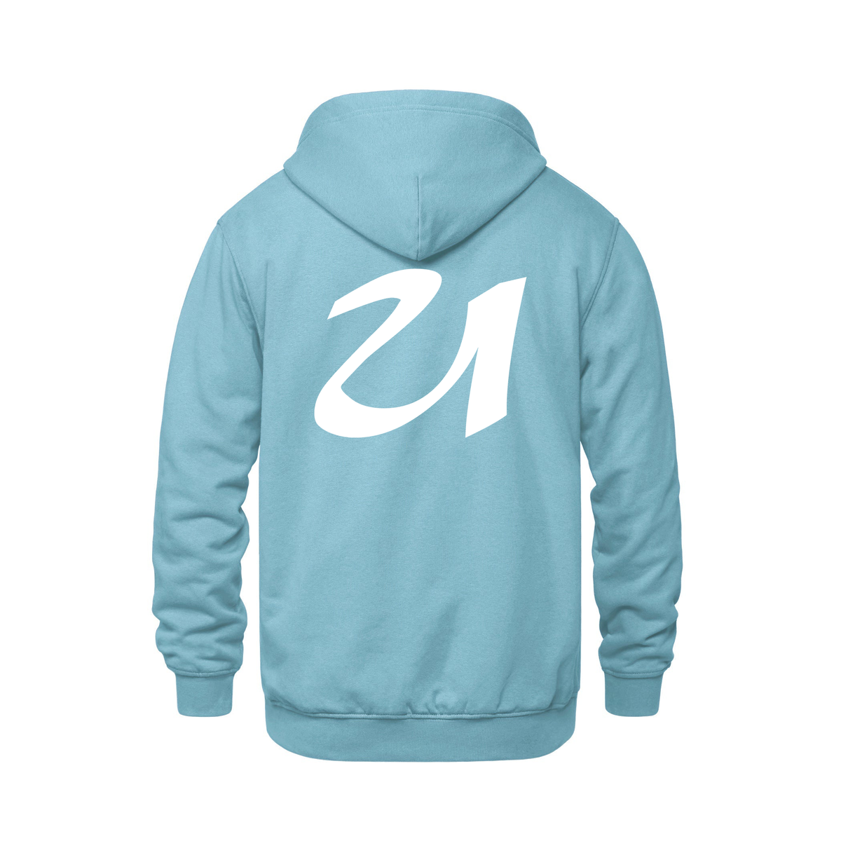 Alphabet U Hoodie 9 inch calligraphy White ink, Light Blue
