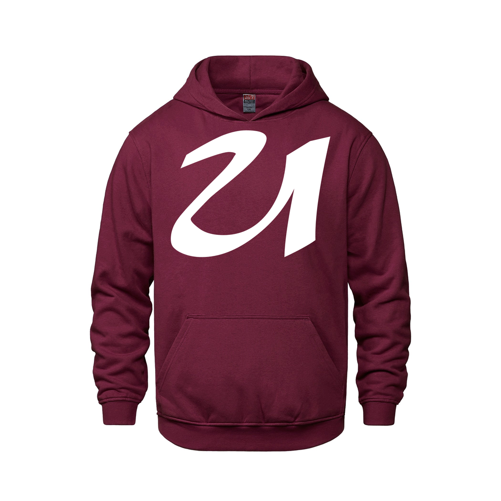 Alphabet U Hoodie 9 inch calligraphy White ink, Maroon