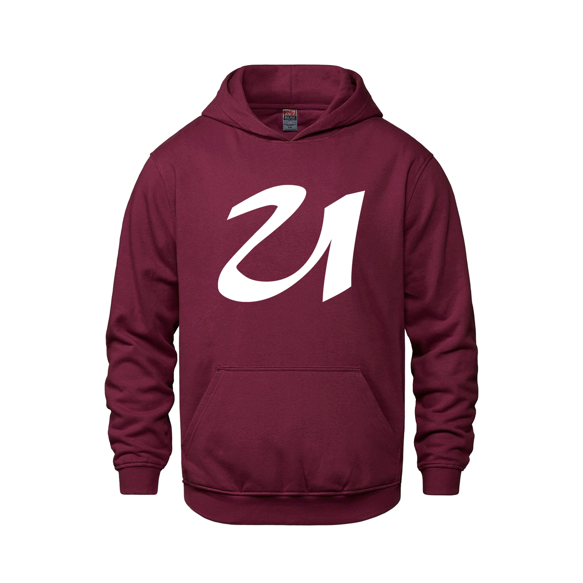 Alphabet U Hoodie 9 inch calligraphy White ink, Maroon