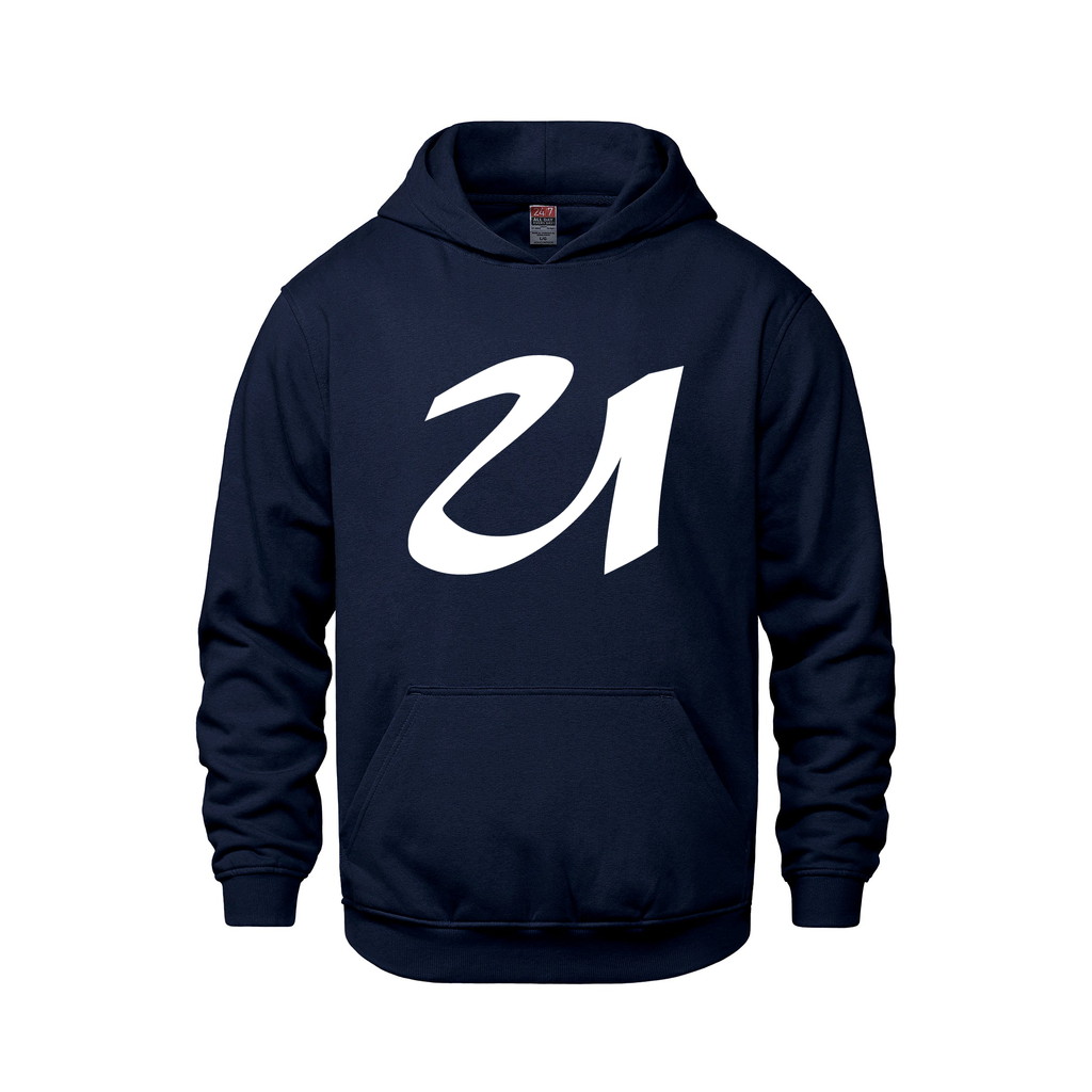 Alphabet U Hoodie 9 inch calligraphy White ink, Navy