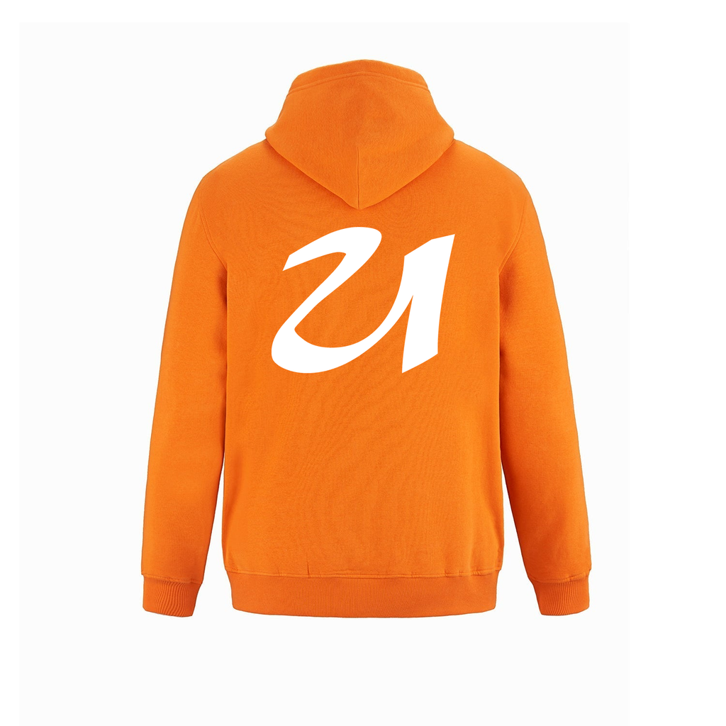 Alphabet U Hoodie 9 inch calligraphy White ink, Orange