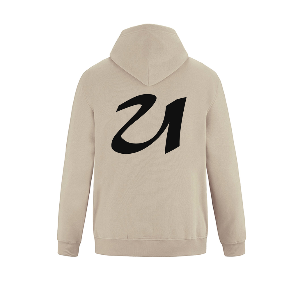 Alphabet U Hoodie 9 inch calligraphy Black ink, Sand
