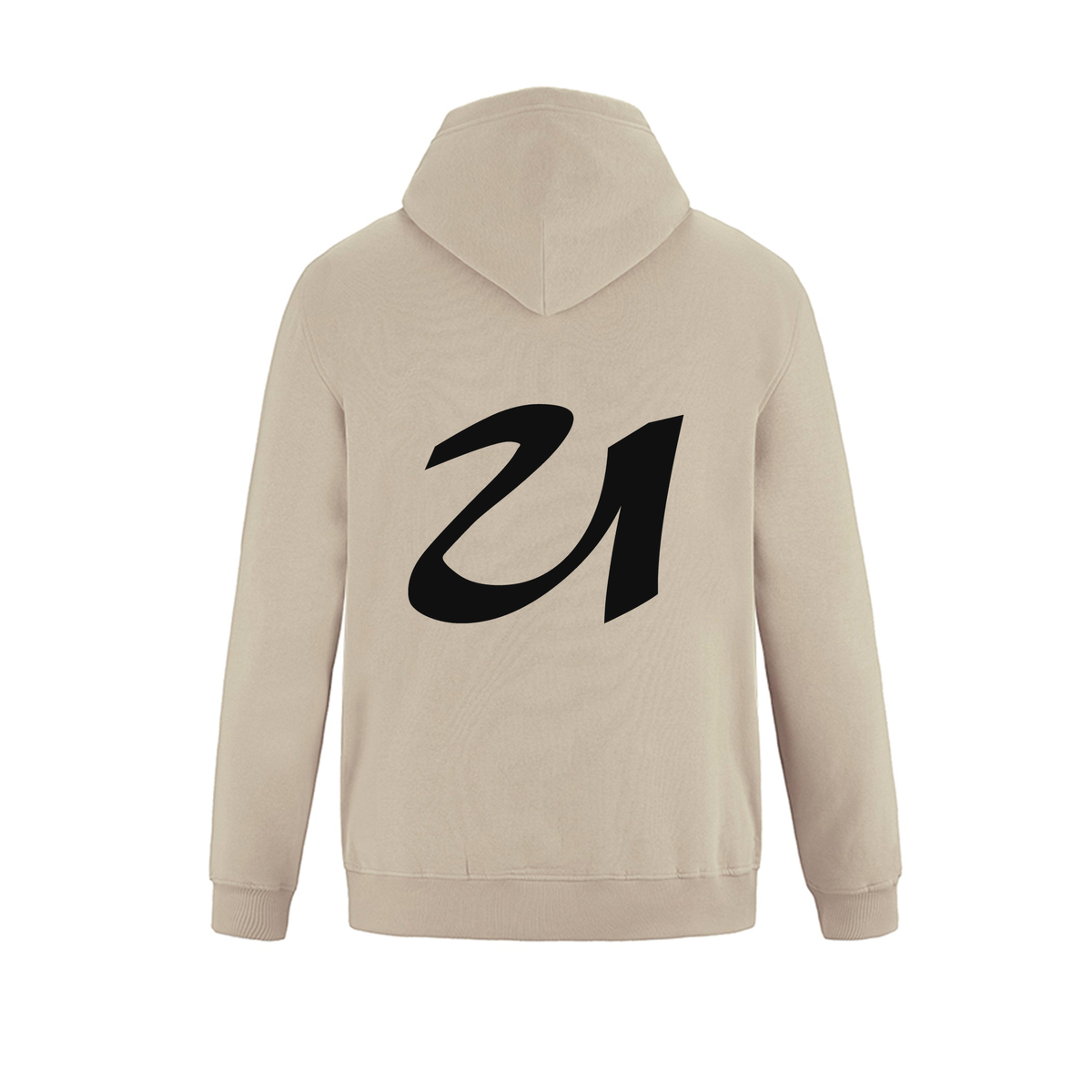 Alphabet U Hoodie 9 inch calligraphy Black ink, Sand