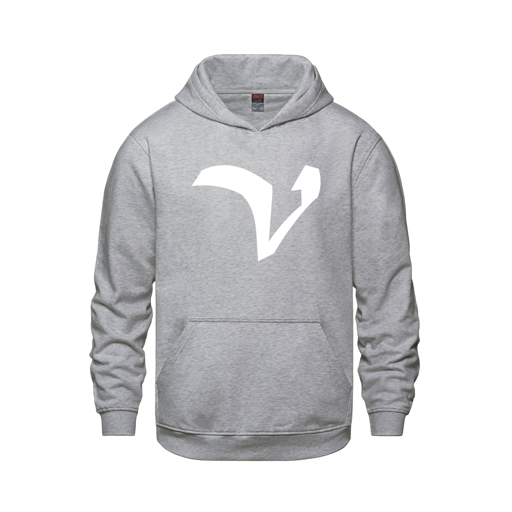 Alphabet V Hoodie 9 inch calligraphy White ink, Athletic Grey