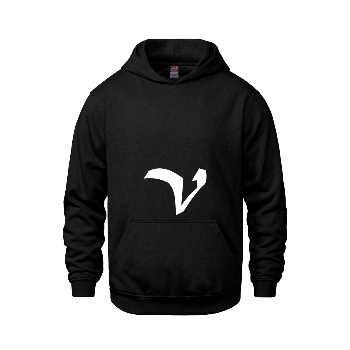 Alphabet V Hoodie 9 inch calligraphy White ink, Black