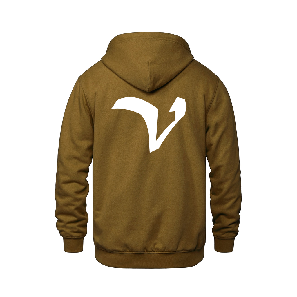 Alphabet V Hoodie 9 inch calligraphy White ink, Caramel