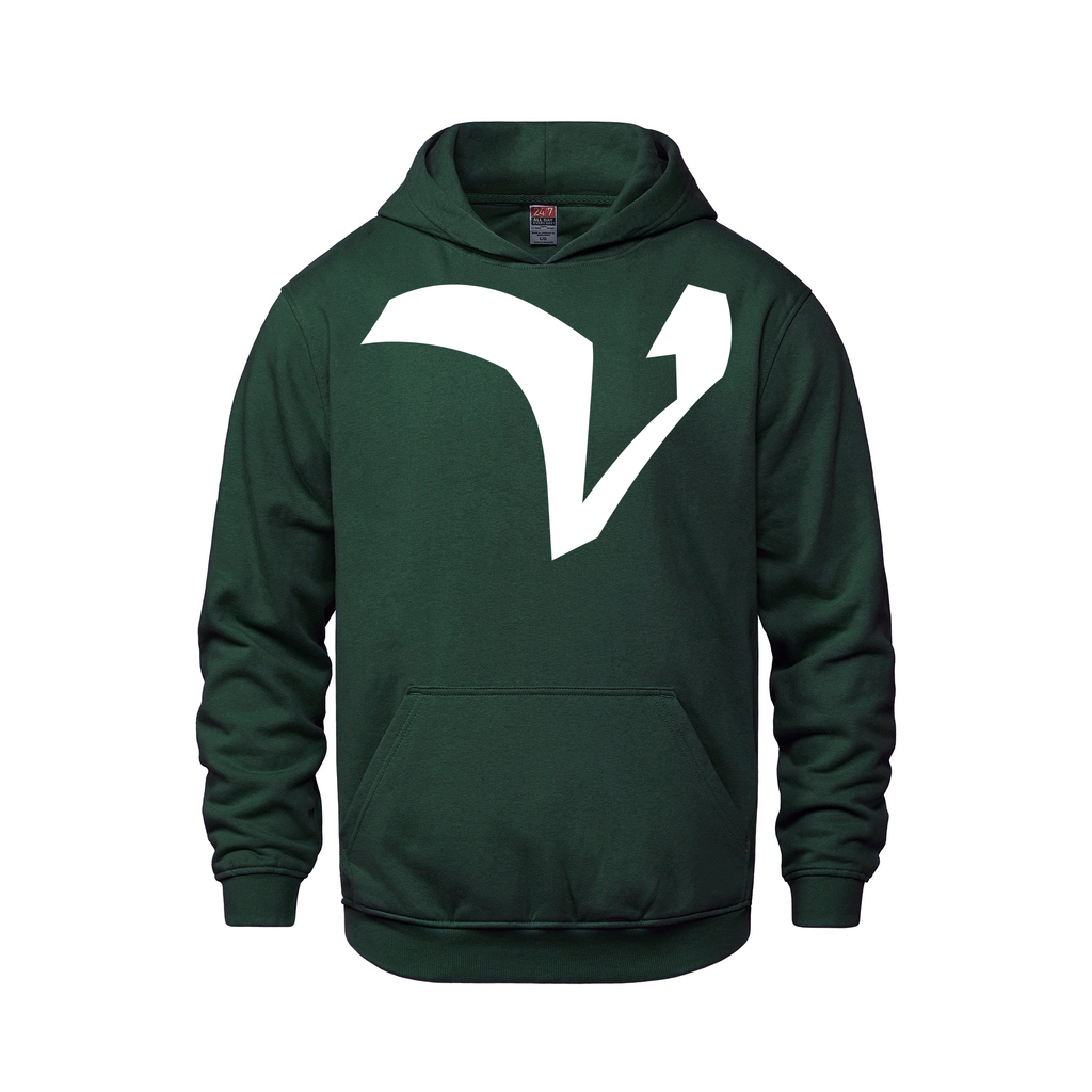 Alphabet V Hoodie 9 inch calligraphy White ink, Forest Green