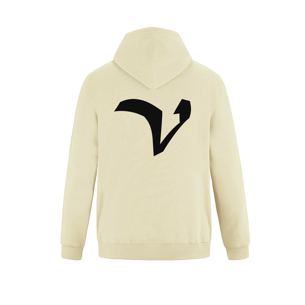 Alphabet V Hoodie 9 inch calligraphy Black ink, Ivory