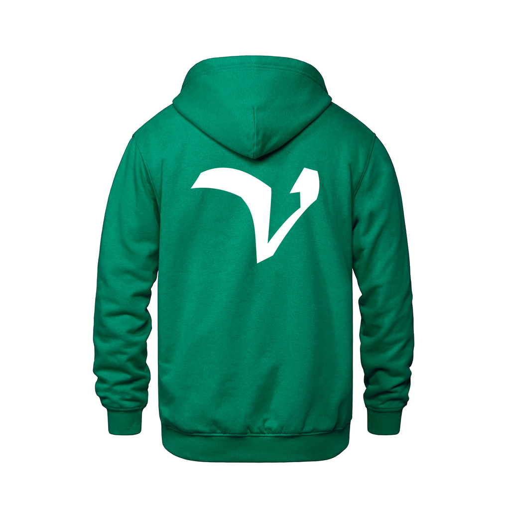 Alphabet V Hoodie 9 inch calligraphy White ink, Kelly Green