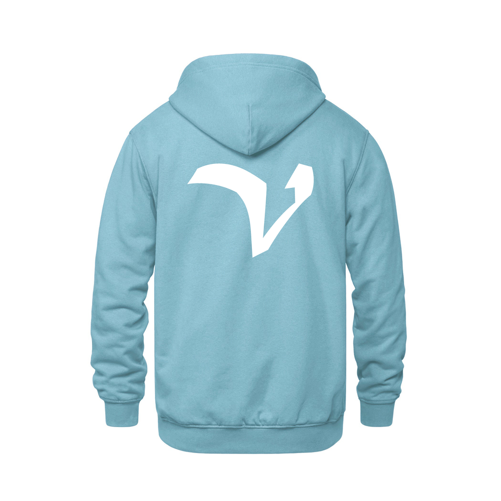 Alphabet V Hoodie 9 inch calligraphy White ink, Light Blue
