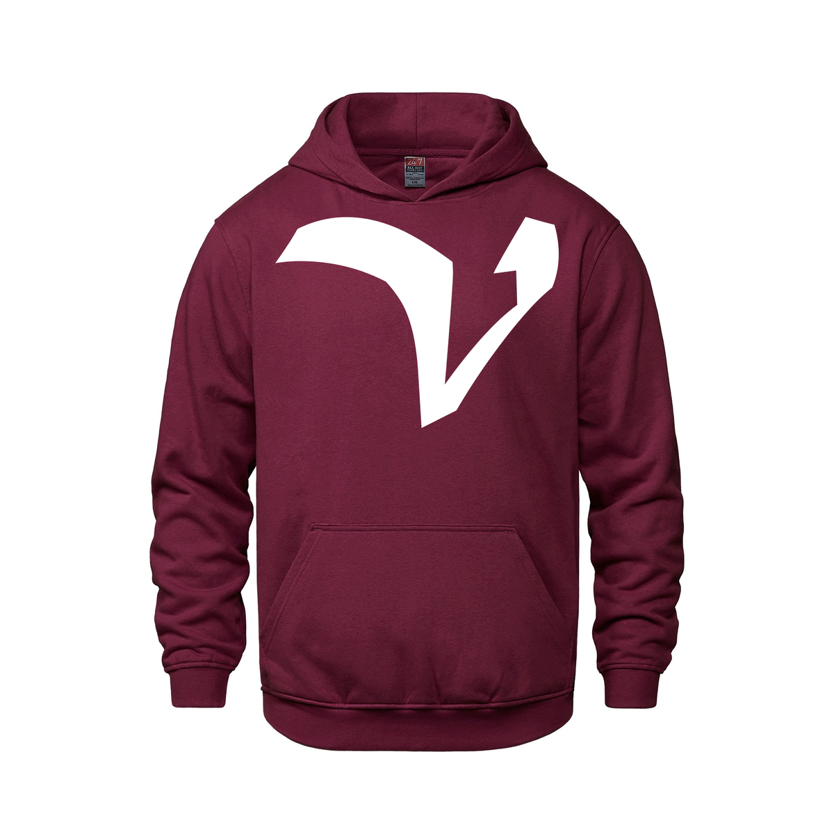 Alphabet V Hoodie 9 inch calligraphy White ink, Maroon