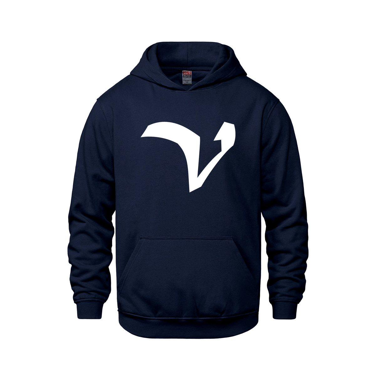Alphabet V Hoodie 9 inch calligraphy White ink, Navy