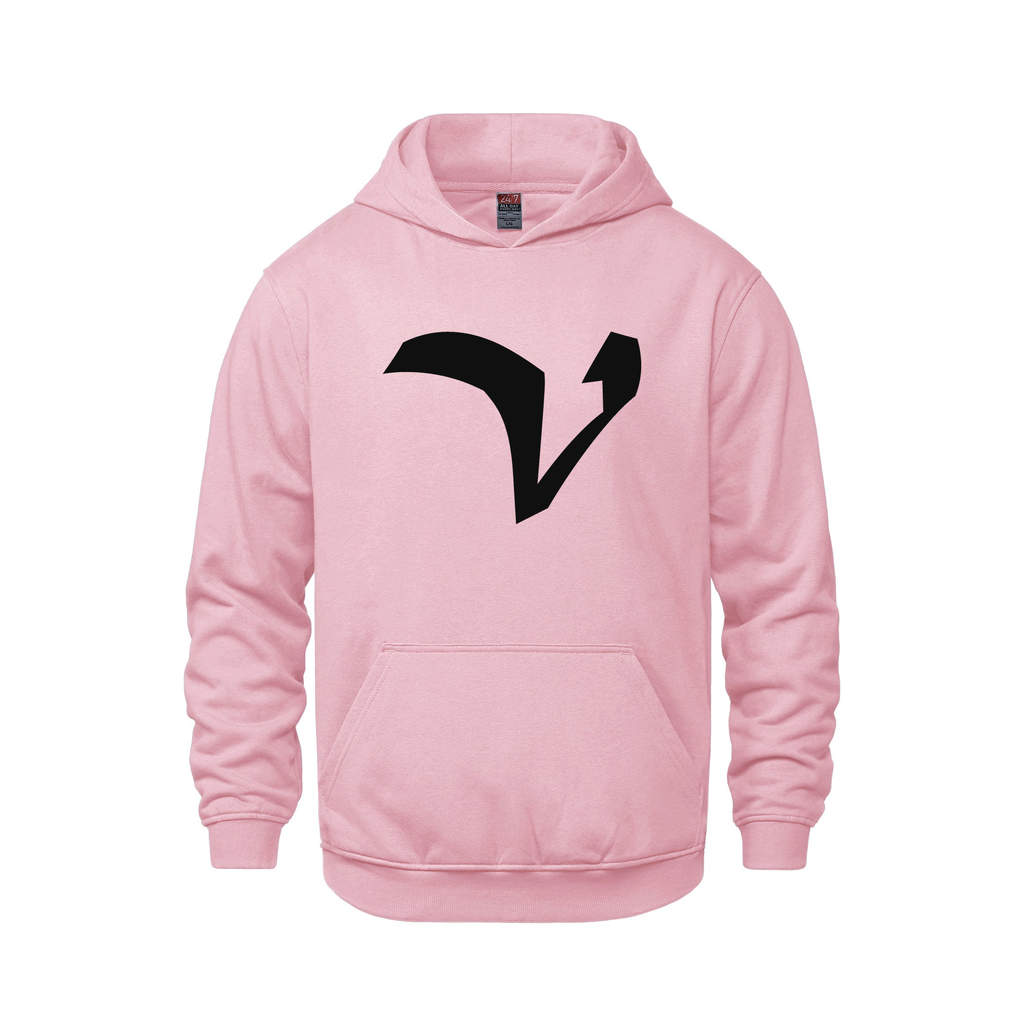 Alphabet V Hoodie 9 inch calligraphy Black ink, Pink