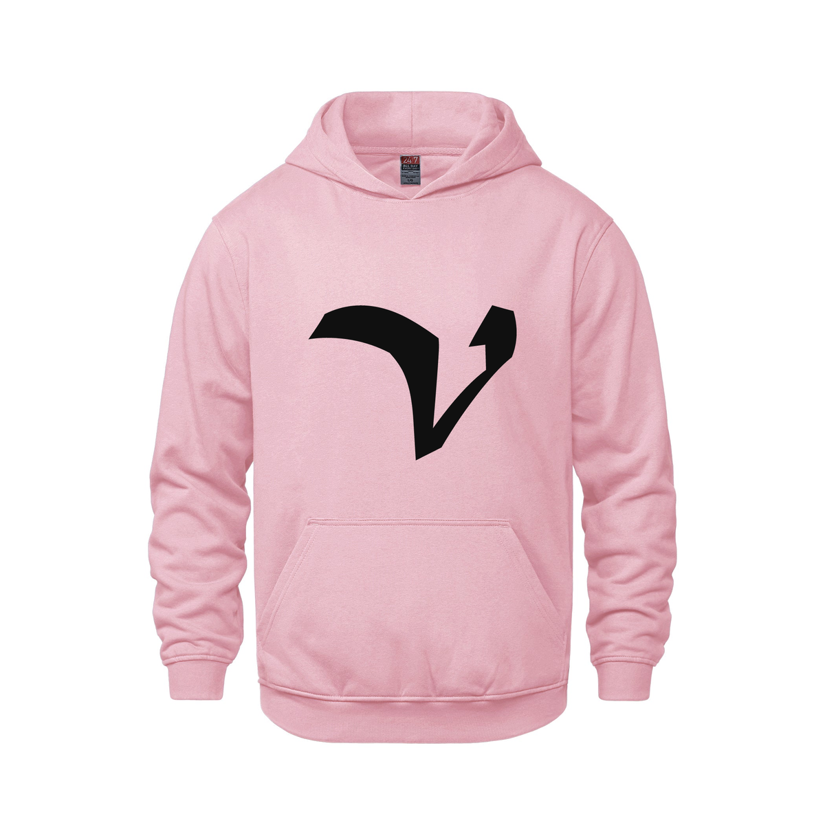 Alphabet V Hoodie 9 inch calligraphy Black ink, Pink