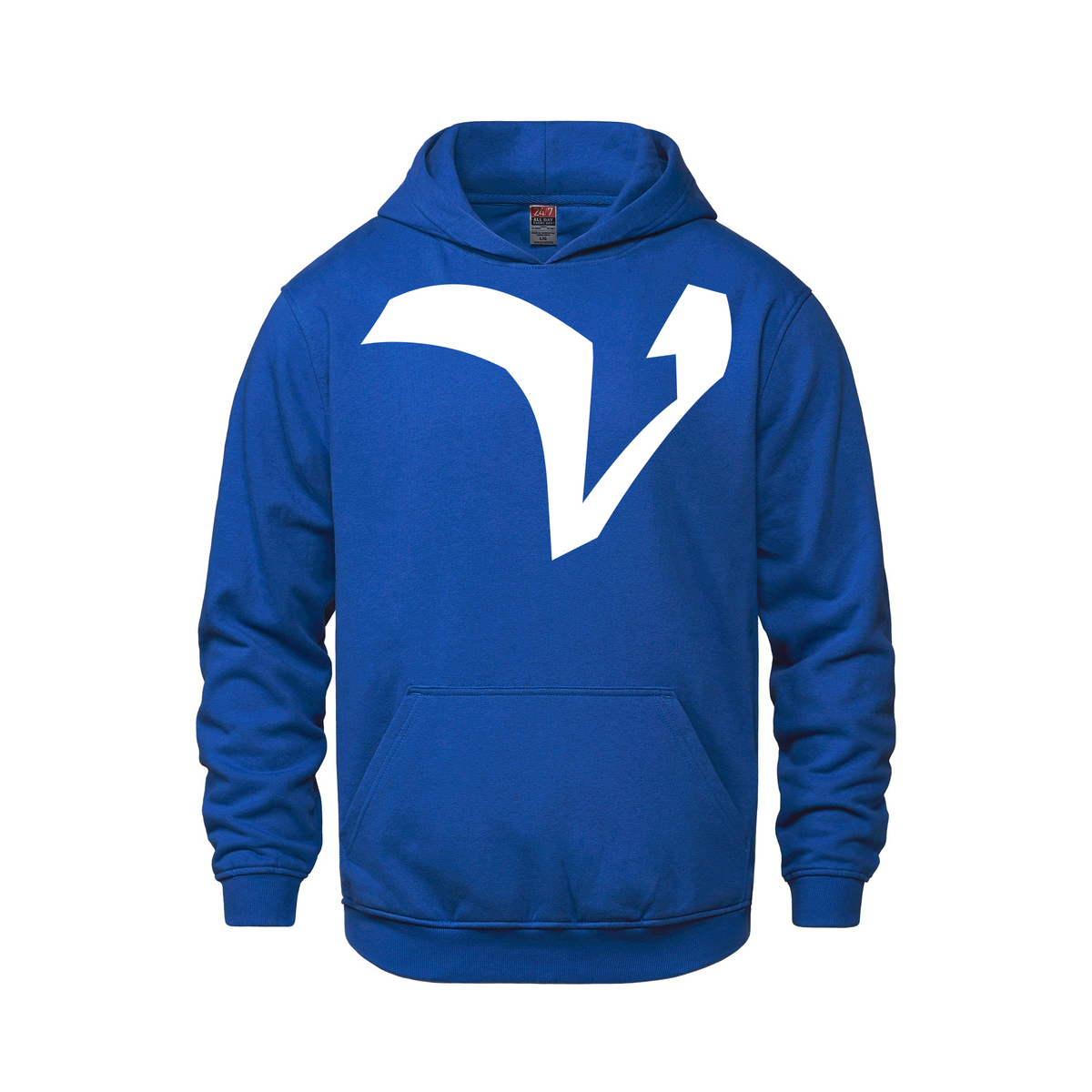 Alphabet V Hoodie 9 inch calligraphy White ink, Royal