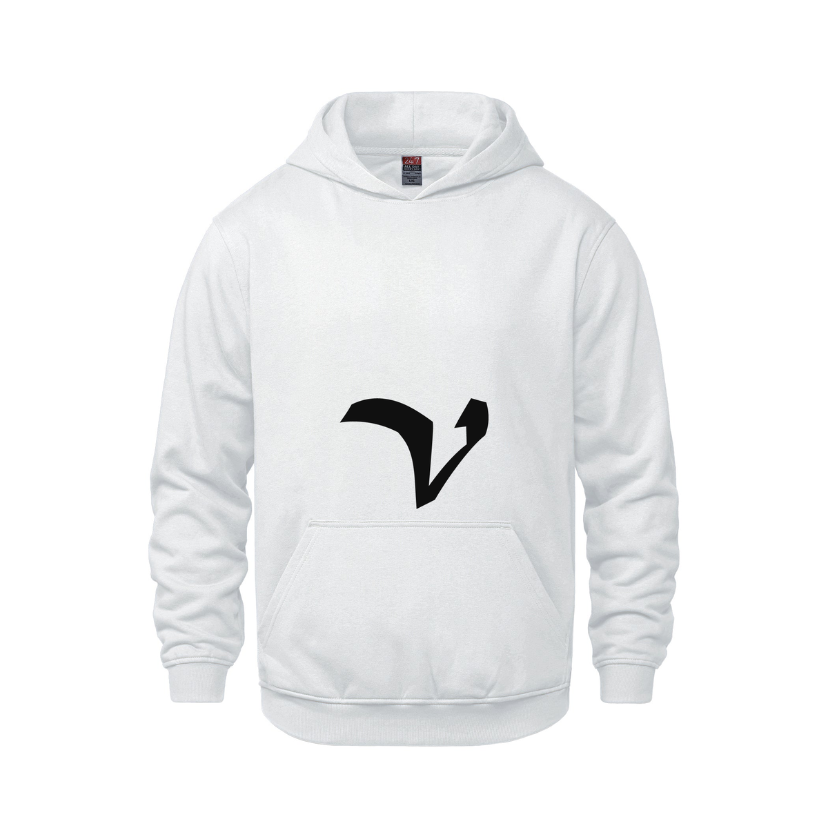 Alphabet V Hoodie 9 inch calligraphy Black ink, White