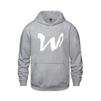 Alphabet W Hoodie 9 inch calligraphy White ink, Athletic Grey