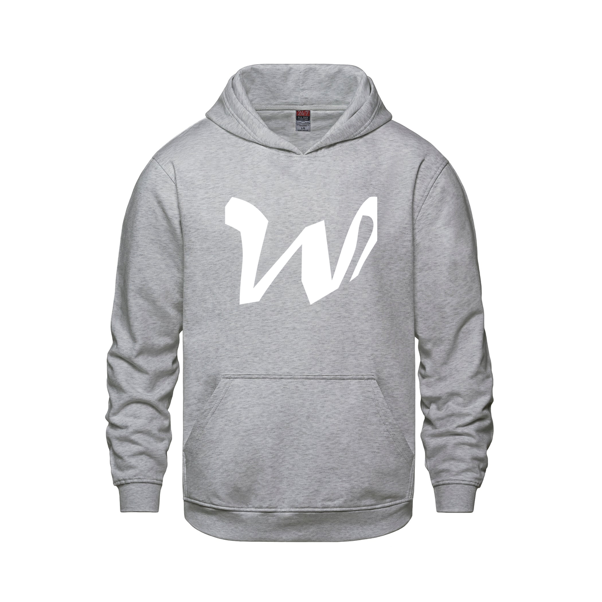 Alphabet W Hoodie 9 inch calligraphy White ink, Athletic Grey