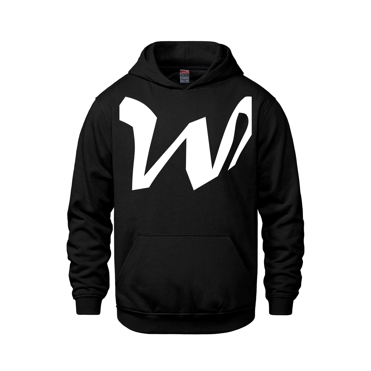 Alphabet W Hoodie 9 inch calligraphy White ink, Black