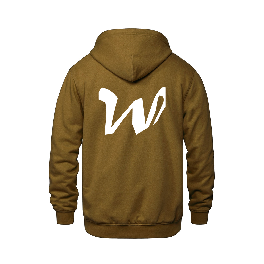 Alphabet W Hoodie 9 inch calligraphy White ink, Caramel
