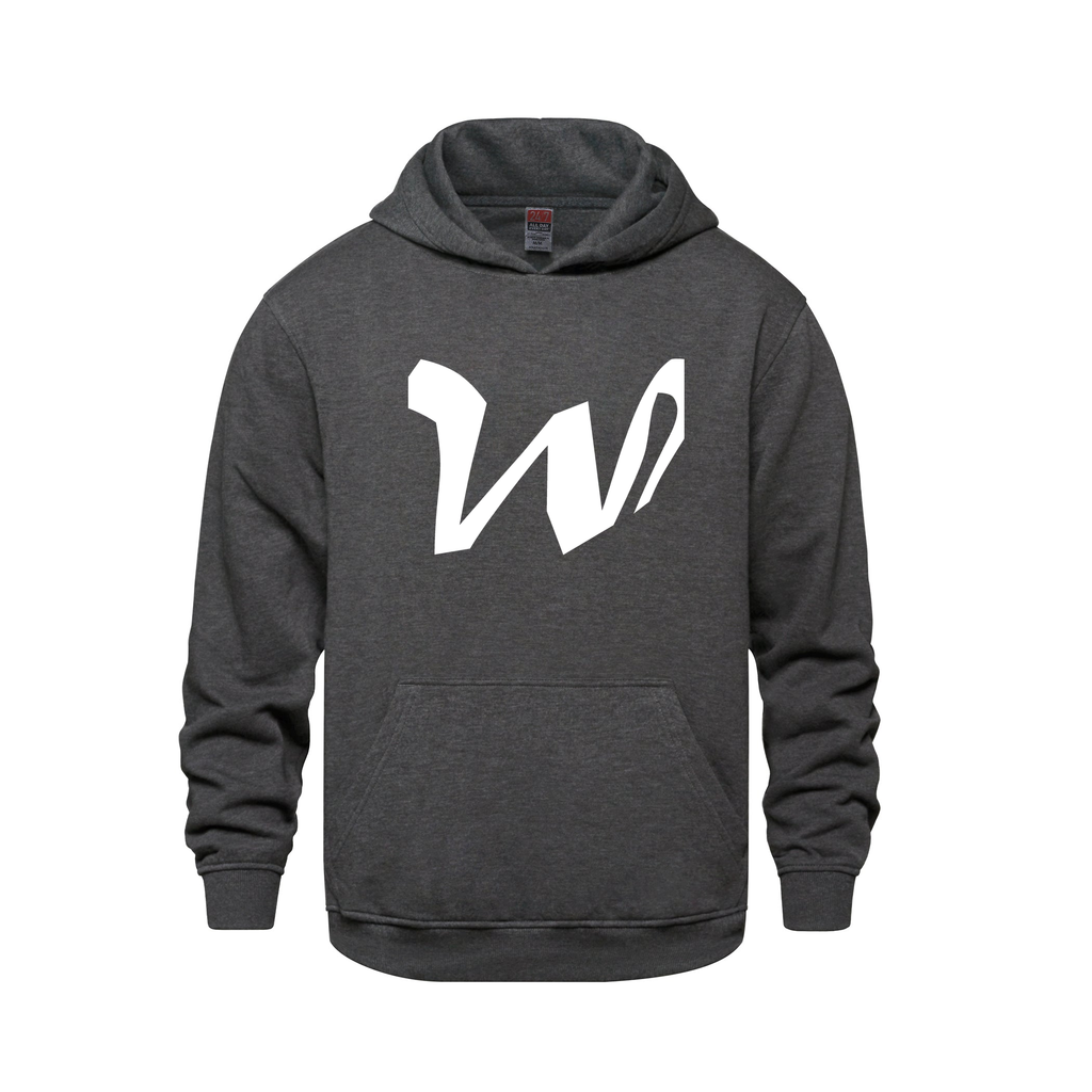 Alphabet W Hoodie 9 inch calligraphy White ink, Charcoal