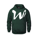 Alphabet W Hoodie 9 inch calligraphy White ink, Forest Green