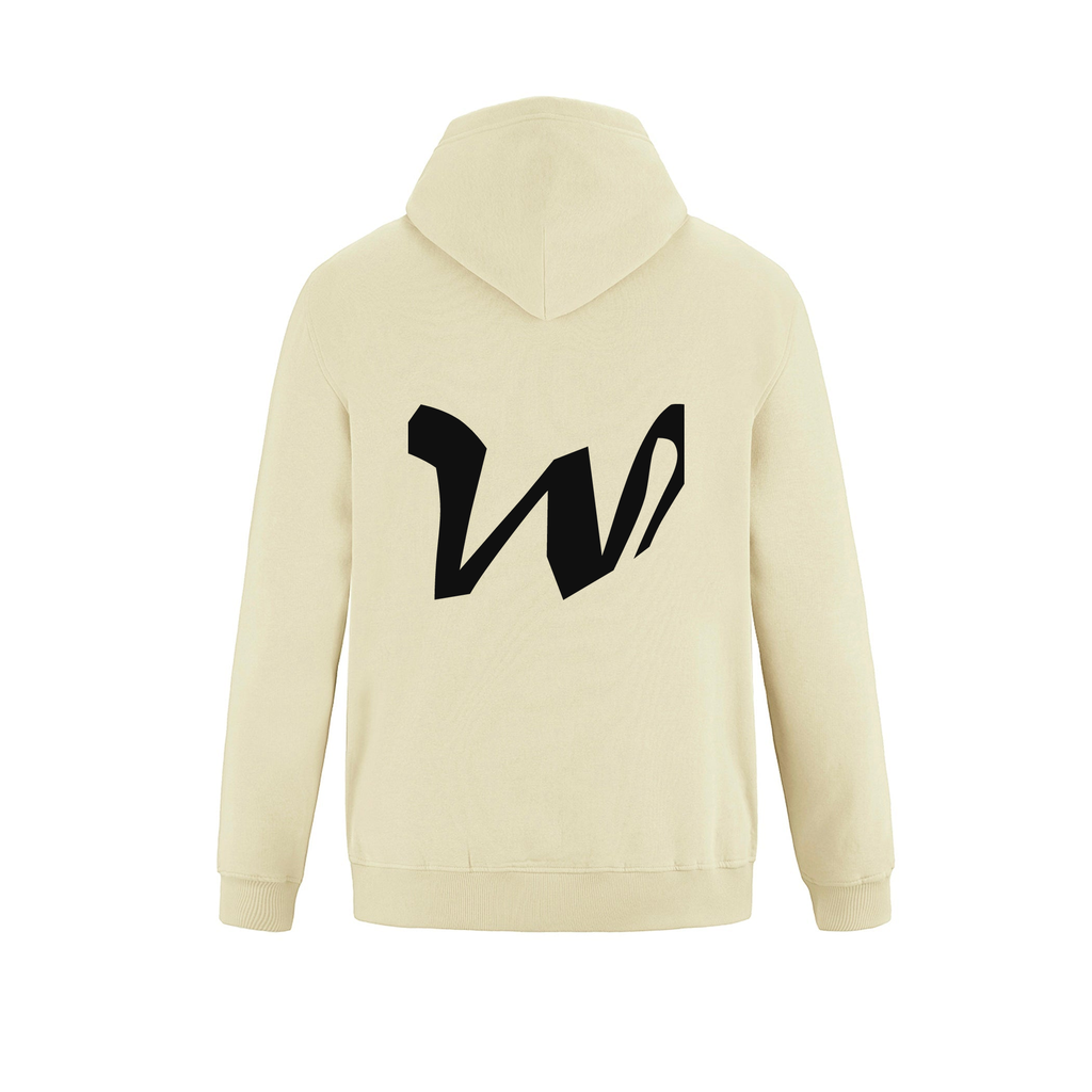Alphabet W Hoodie 9 inch calligraphy Black ink, Ivory
