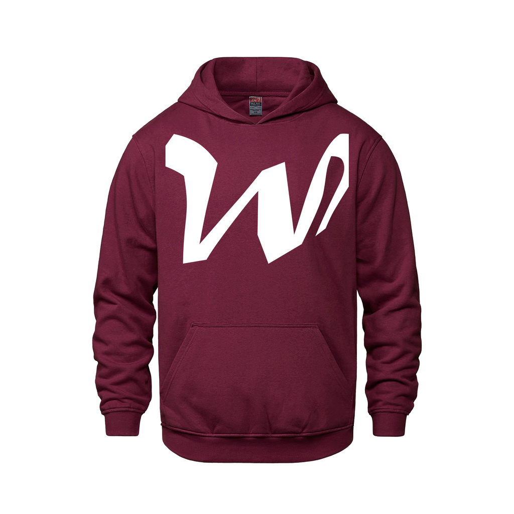 Alphabet W Hoodie 9 inch calligraphy White ink, Maroon