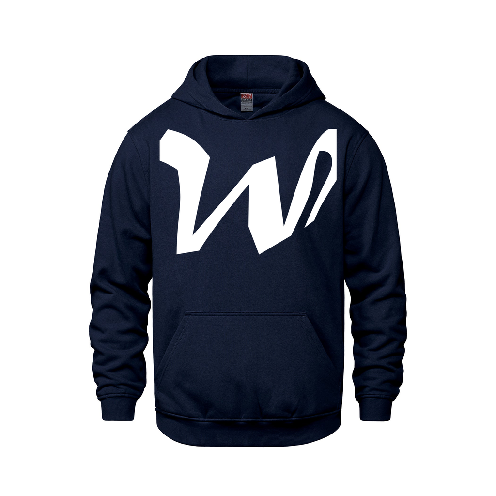 Alphabet W Hoodie 9 inch calligraphy White ink, Navy