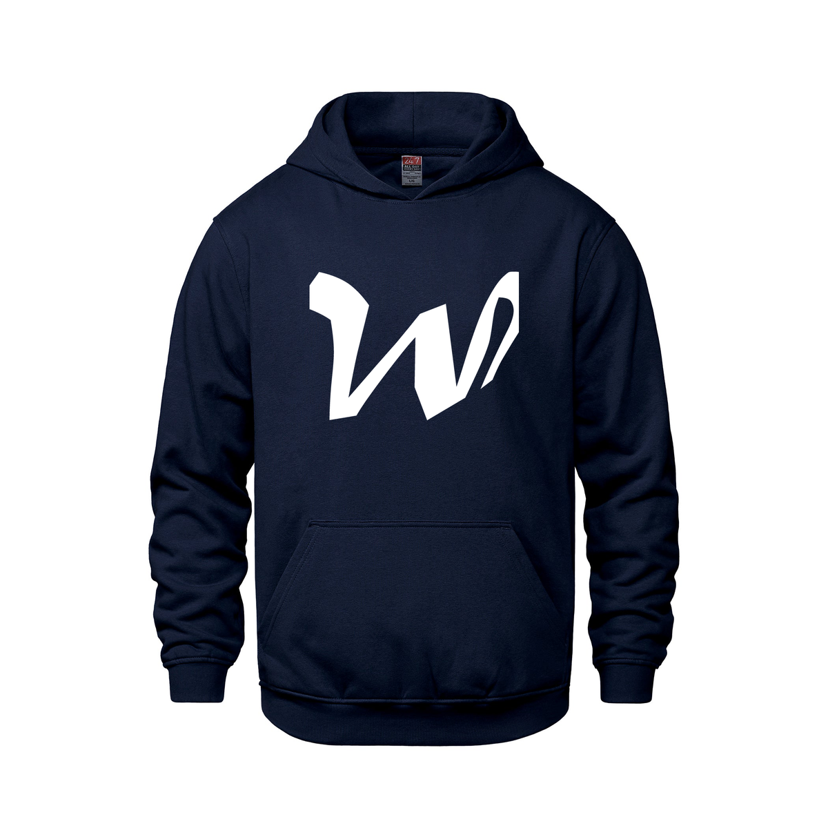 Alphabet W Hoodie 9 inch calligraphy White ink, Navy