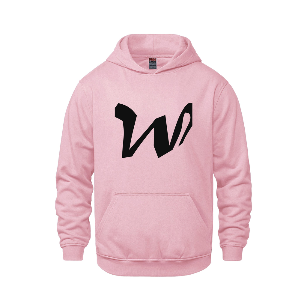 Alphabet W Hoodie 9 inch calligraphy Black ink, Pink