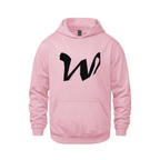 Alphabet W Hoodie 9 inch calligraphy Black ink, Pink