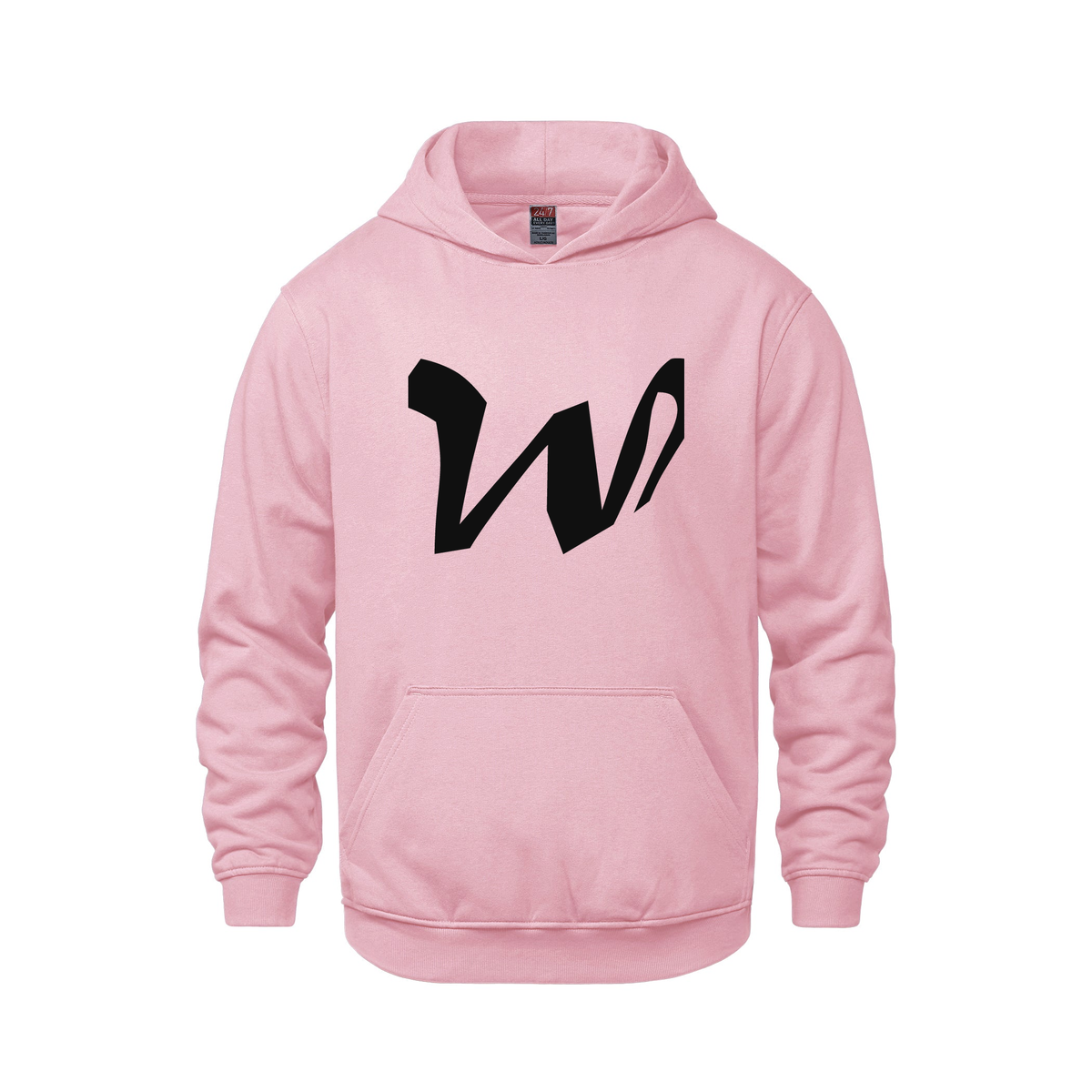 Alphabet W Hoodie 9 inch calligraphy Black ink, Pink