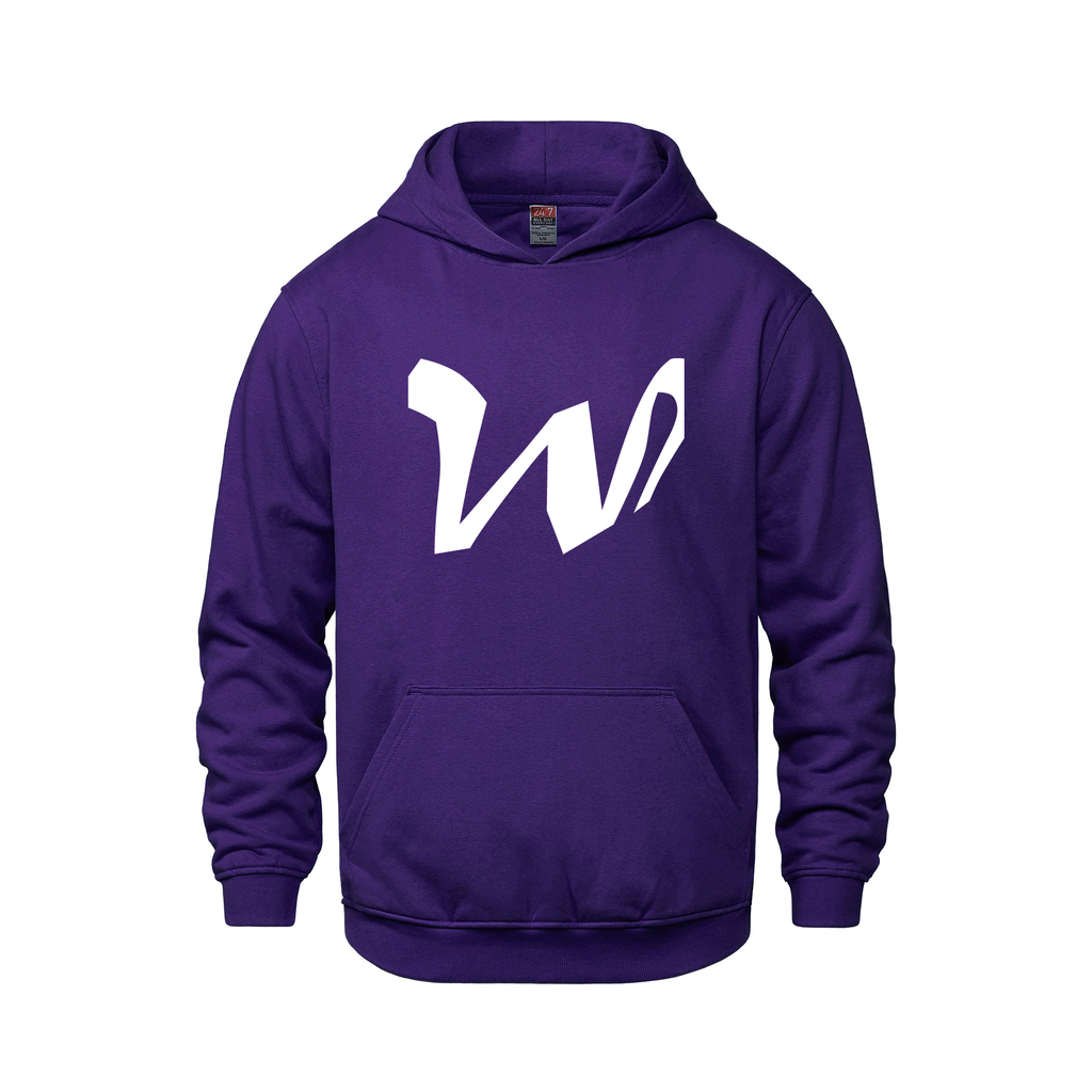 Alphabet W Hoodie 9 inch calligraphy White ink, Purple