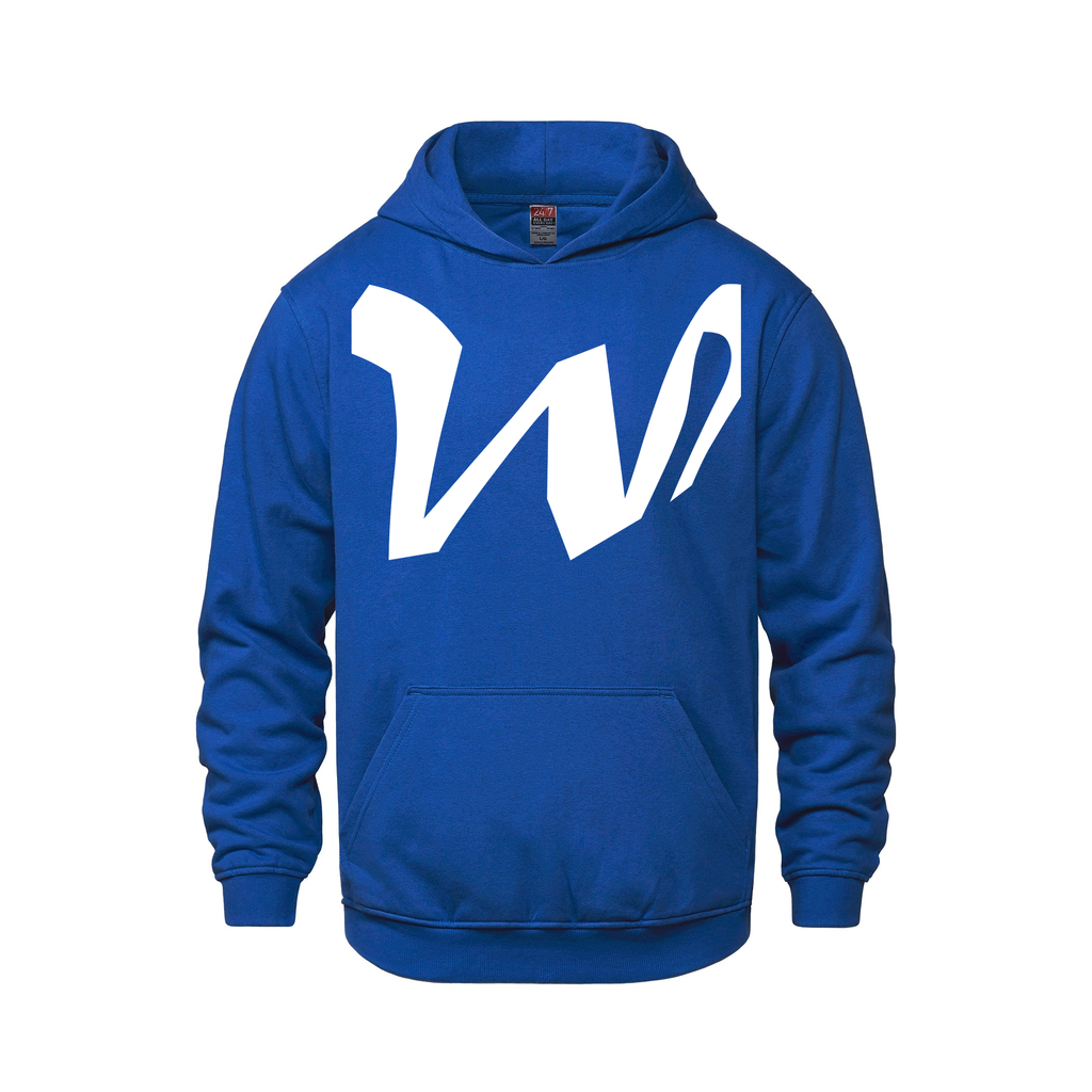 Alphabet W Hoodie 9 inch calligraphy White ink, Royal
