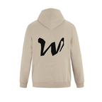 Alphabet W Hoodie 9 inch calligraphy Black ink, Sand