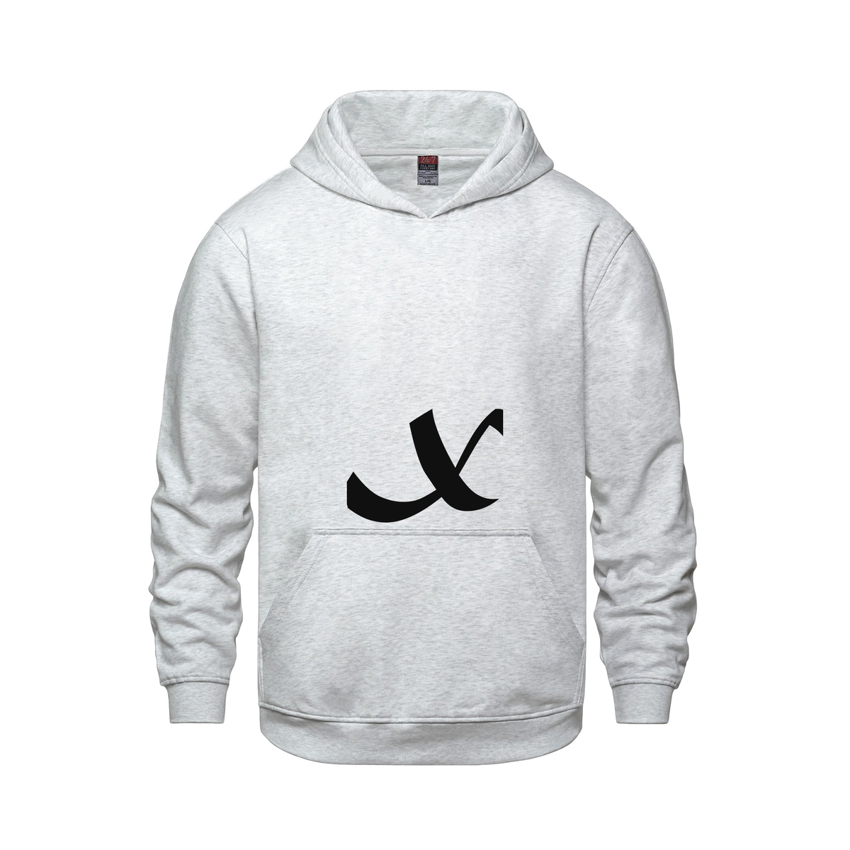 Alphabet X Hoodie 9 inch calligraphy Black ink, Ash