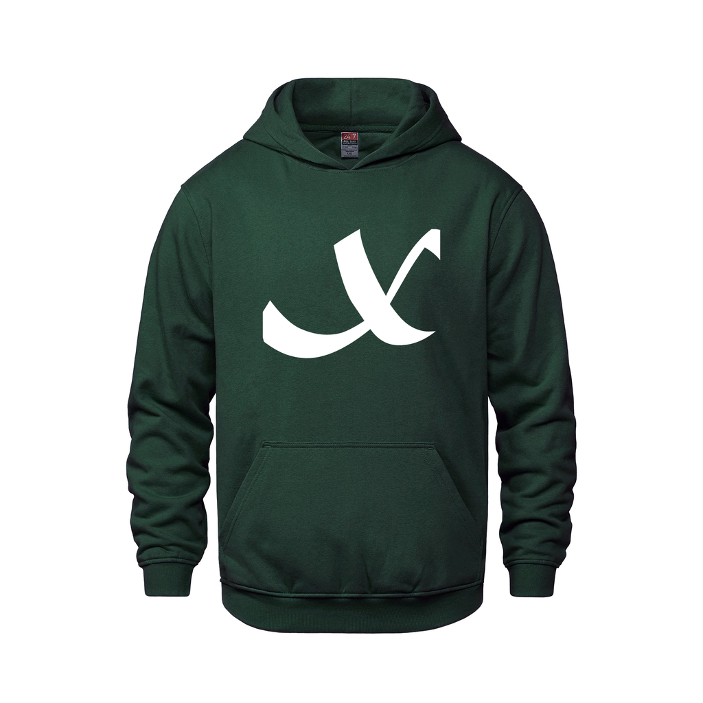 Alphabet X Hoodie 9 inch calligraphy White ink, Forest Green